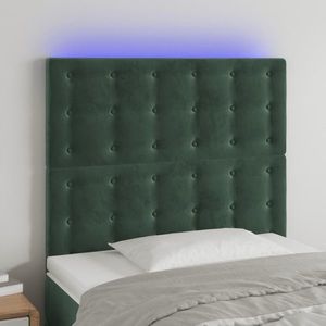 vidaXL Tăblie de pat cu LED, verde închis, 90x5x118/128 cm, catifea imagine