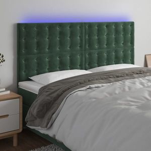 vidaXL Tăblie de pat cu LED, verde închis, 200x5x118/128 cm, catifea imagine