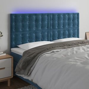 vidaXL Tăblie de pat cu LED, albastru închis, 180x5x118/128cm, catifea imagine