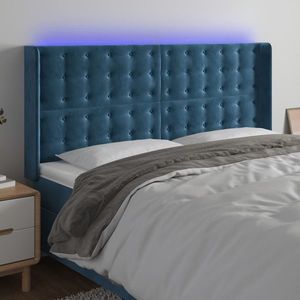 vidaXL Tăblie de pat cu LED, albastru închis, 203x16x118/128cm catifea imagine