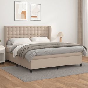 vidaXL Pat box spring cu saltea, cappuccino, 180x200cm piele ecologică imagine