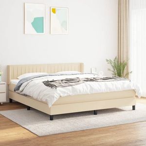 vidaXL Pat box spring cu saltea, crem, 160x200 cm, material textil imagine