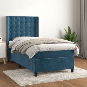 vidaXL Pat box spring cu saltea, albastru închis, 100x200 cm, catifea imagine