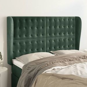 vidaXL Tăblie pat cu aripioare verde închis 147x23x118/128 cm catifea imagine