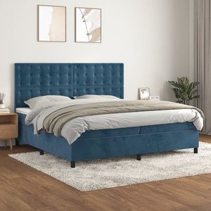 vidaXL Pat box spring cu saltea, albastru închis, 200x200 cm, catifea imagine