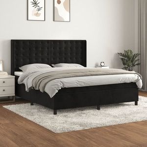 vidaXL Pat box spring cu saltea, negru, 160x200 cm, catifea imagine