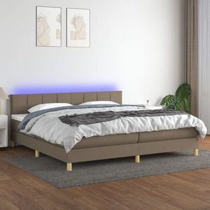 vidaXL Pat cu arcuri, saltea și LED, gri taupe, 200x200 cm, textil imagine