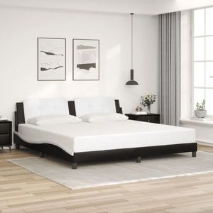 vidaXL Cadru de pat cu tăblie negru și alb 200x200cm piele artificială imagine