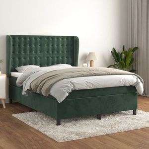 vidaXL Pat box spring cu saltea, verde închis, 140x190 cm, catifea imagine