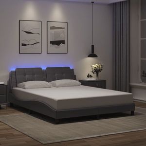 vidaXL Cadru de pat cu lumini LED, gri, 160x200 cm, piele ecologică imagine