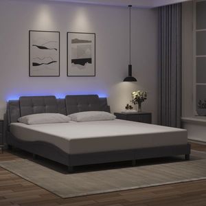 vidaXL Cadru de pat cu lumini LED, gri, 180x200 cm, piele ecologică imagine