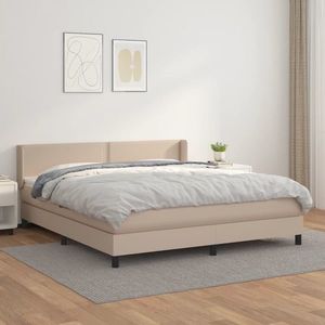 vidaXL Pat box spring cu saltea, cappuccino, 160x200cm piele ecologică imagine