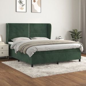 vidaXL Pat box spring cu saltea, verde închis, 160x200 cm, catifea imagine