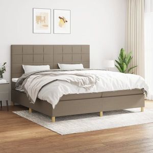 vidaXL Pat box spring cu saltea, gri taupe, 200x200 cm, textil imagine