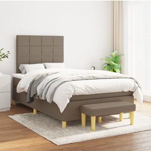 vidaXL Pat box spring cu saltea, gri taupe, 120x200 cm, textil imagine