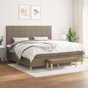 vidaXL Pat box spring cu saltea, gri taupe, 200x200 cm, textil imagine