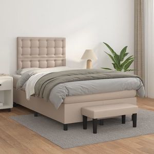 vidaXL Pat box spring cu saltea, cappuccino, 120x200cm piele ecologică imagine