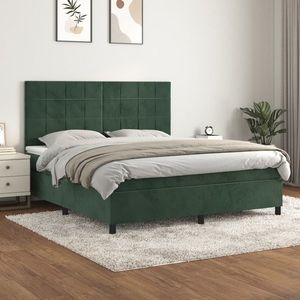 vidaXL Pat box spring cu saltea, verde închis, 180x200 cm, catifea imagine