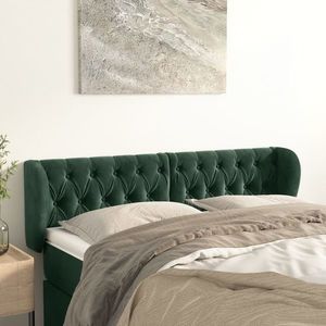 vidaXL Tăblie de pat cu aripioare verde închis 147x23x78/88 cm catifea imagine