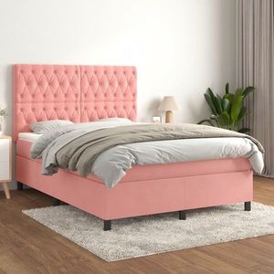 vidaXL Pat box spring cu saltea, roz, 140x200 cm, catifea imagine