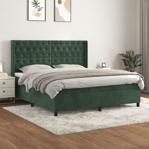 vidaXL Pat box spring cu saltea, verde închis, 160x200 cm, catifea imagine