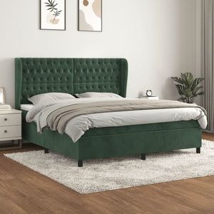 vidaXL Pat box spring cu saltea, verde închis, 160x200 cm, catifea imagine