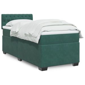 vidaXL Pat box spring cu saltea, verde închis, 90x190 cm, catifea imagine