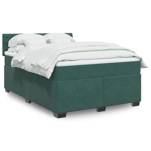 vidaXL Pat box spring cu saltea, verde închis, 140x200 cm, catifea imagine