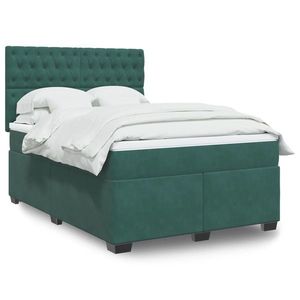 vidaXL Pat box spring cu saltea, verde închis, 160x200 cm, catifea imagine