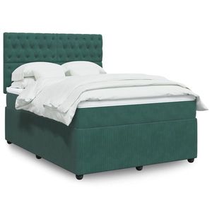 vidaXL Pat box spring cu saltea, verde închis, 160x200 cm, catifea imagine