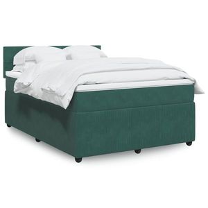 vidaXL Pat box spring cu saltea, verde închis, 160x200 cm, catifea imagine