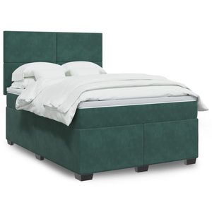 vidaXL Pat box spring cu saltea, verde închis, 160x200 cm, catifea imagine