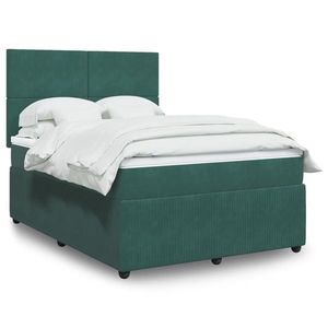 vidaXL Pat box spring cu saltea, verde închis, 160x200 cm, catifea imagine