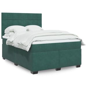 vidaXL Pat box spring cu saltea, verde închis, 160x200 cm, catifea imagine