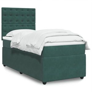 vidaXL Pat box spring cu saltea, verde închis, 90x190 cm, catifea imagine