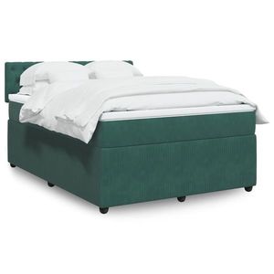 vidaXL Pat box spring cu saltea, verde închis, 140x200 cm, catifea imagine