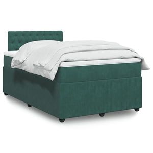 vidaXL Pat box spring cu saltea, verde închis, 120x190 cm, catifea imagine