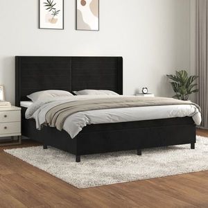 vidaXL Pat box spring cu saltea, negru, 160x200 cm, catifea imagine