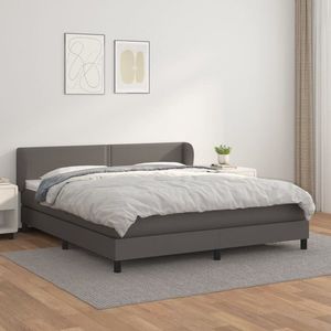 vidaXL Pat cu arcuri, cu saltea, gri, 180x200 cm, piele ecologică imagine