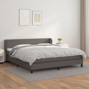 vidaXL Pat cu arcuri, cu saltea, gri, 180x200 cm, piele ecologică imagine