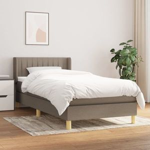 vidaXL Pat box spring cu saltea, gri taupe, 90x190 cm, textil imagine