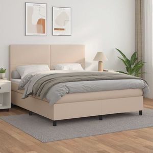 vidaXL Pat box spring cu saltea, cappuccino, 180x200cm piele ecologică imagine