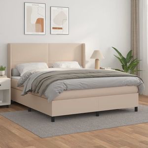 vidaXL Pat box spring cu saltea, cappuccino, 180x200cm piele ecologică imagine