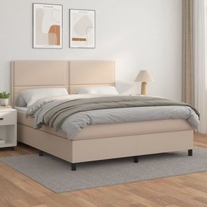 vidaXL Pat box spring cu saltea, cappuccino, 180x200cm piele ecologică imagine