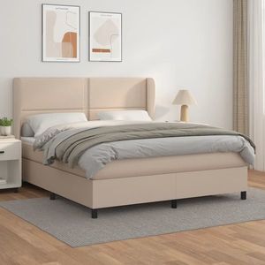 vidaXL Pat box spring cu saltea, cappuccino, 180x200cm piele ecologică imagine