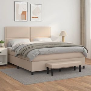 vidaXL Pat box spring cu saltea, cappuccino, 180x200cm piele ecologică imagine