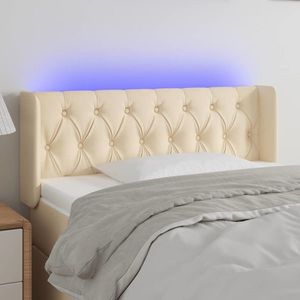 vidaXL Tăblie de pat cu LED, crem, 93x16x78/88 cm, textil imagine