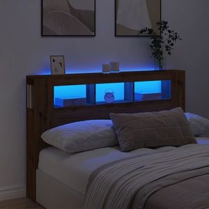 vidaXL Tăblie de pat cu LED, stejar artizanal, 160x18, 5x103, 5 cm, lemn imagine