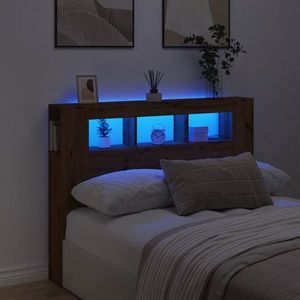 vidaXL Tăblie de pat cu LED, stejar artizanal, 140x18, 5x103, 5 cm, lemn imagine