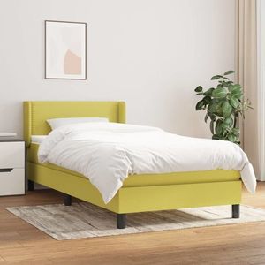 vidaXL Pat box spring cu saltea, verde, 100x200 cm, textil imagine